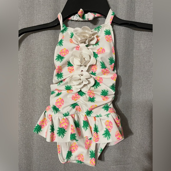 Janie and Jack White pink ruffle Pineapple floral girls Swimsuit 12-18 months - Picture 1 of 9
